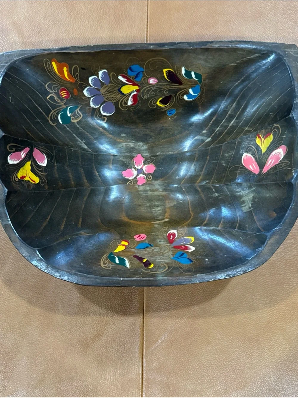 Hand-Painted Floral Decorative Bowl - Black